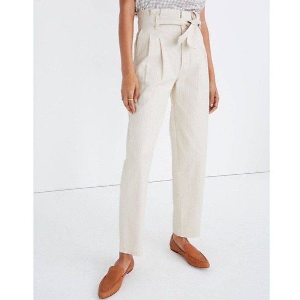 Madewell Herringbone Paper Bag Cropped Pants off white cream color size 27 NWT